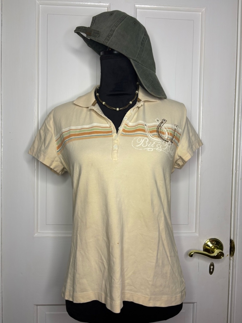 Bit and Bridle Beige Polo Shirt with Stripes